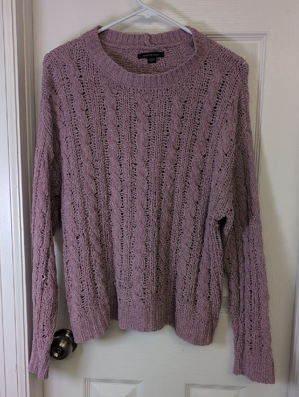American Eagle Outfitters Lavender Cable Crewneck Sweater
